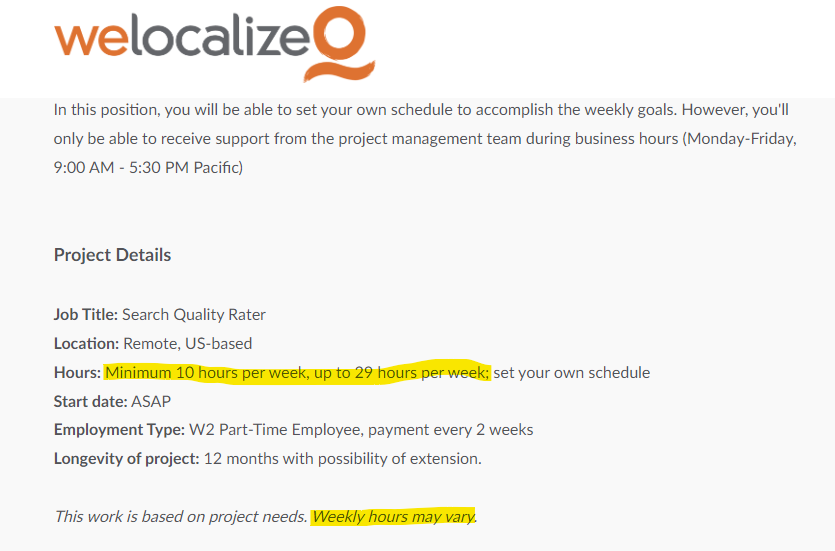 An example of hours required for this online part time jobs from home.